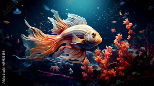 Golden Fish in underwater isolation © Sameera Sandaruwan