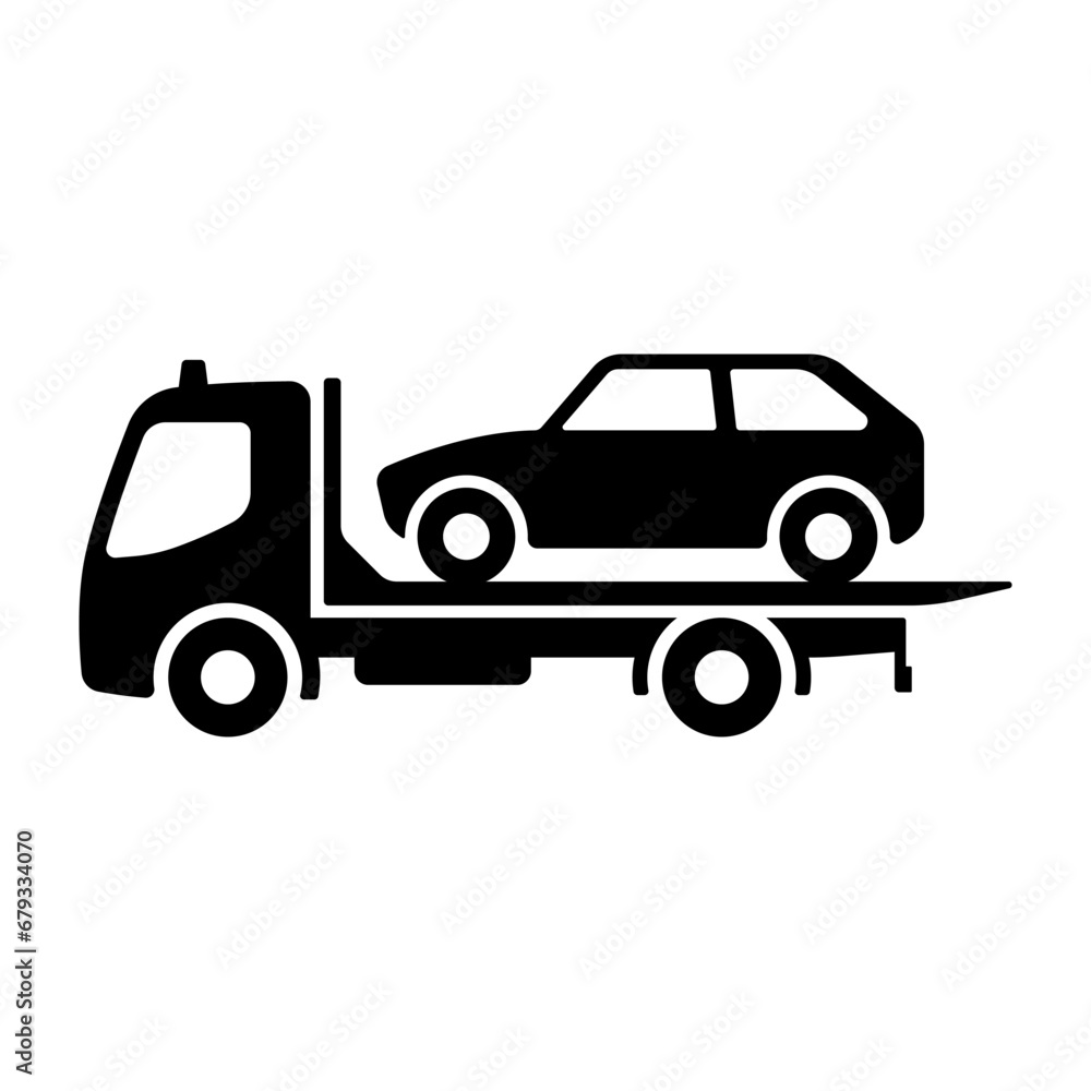 Tow truck icon. Black silhouette. Side view. Vector simple flat graphic illustration. Isolated object on a white background. Isolate.