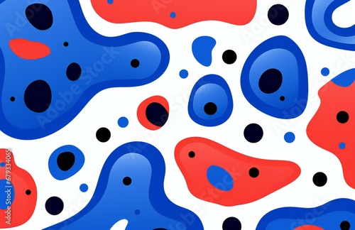 Playful Blue and Red Organic Shapes Floating in a Pure White Space