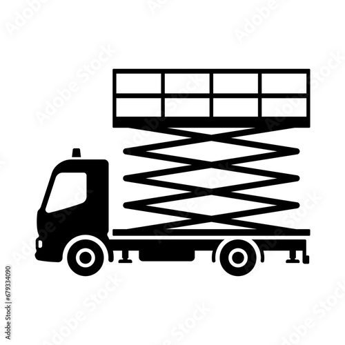 Scissor lift truck icon. Black silhouette. Side view. Vector simple flat graphic illustration. Isolated object on a white background. Isolate.