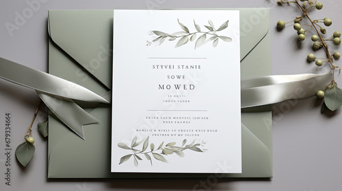 Minimalistic Wedding: Tranquil Atmosphere with Sophisticated Sage Green Invitation