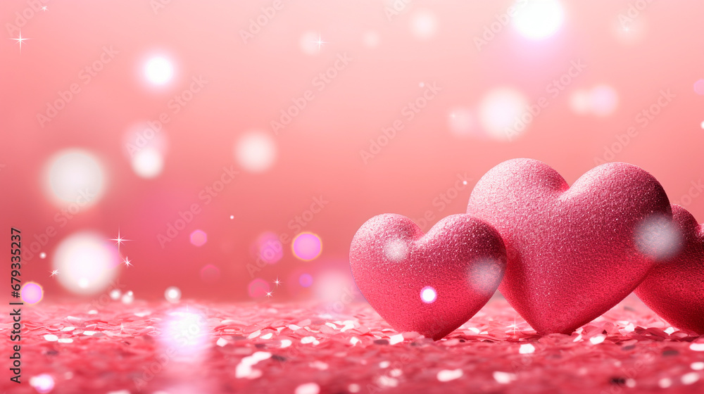Beautiful background with pink hearts. Generative AI,