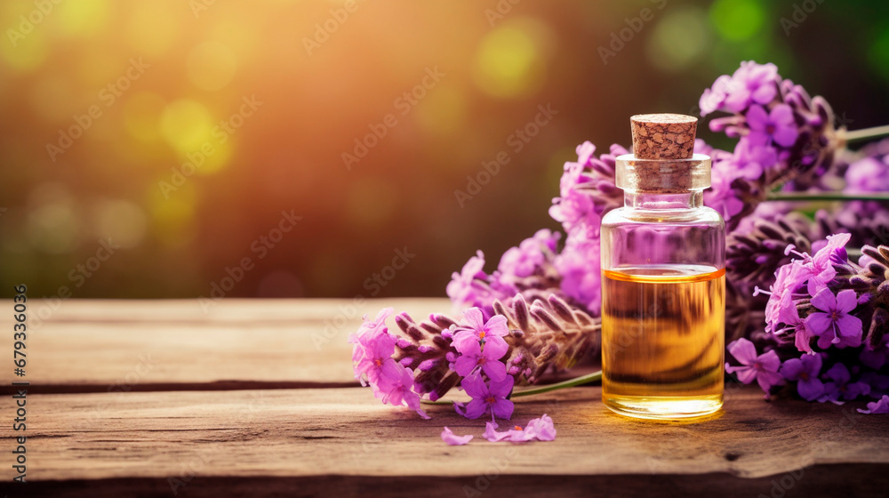 Verbena essential oil in a bottle. Generative AI, Verbena essential oil in a bottle. Generative AI,