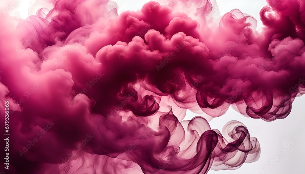 white and dark red smoke cloud isolated, white background.
