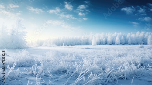serene winter beauty: Beautiful gentle winter landscape with frozen grass. Best image secures stocks in a leading winter and holiday photography brand