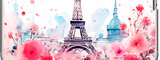 Watercolor drawing of the Eiffel Tower with flowers. Generative AI,