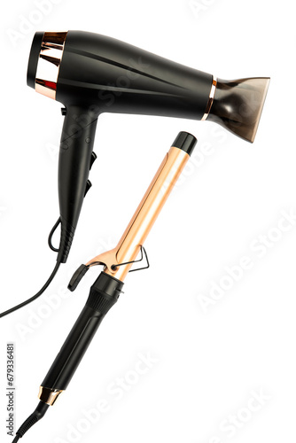 Obraz na plátně Hair blow dryer, curling iron, hairdresser's professional equipment