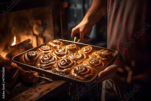 Baking Cinnamon Swirl Bread in the Oven, christmas season