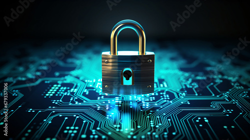 data security - a padlock on an abstract electronic digital background