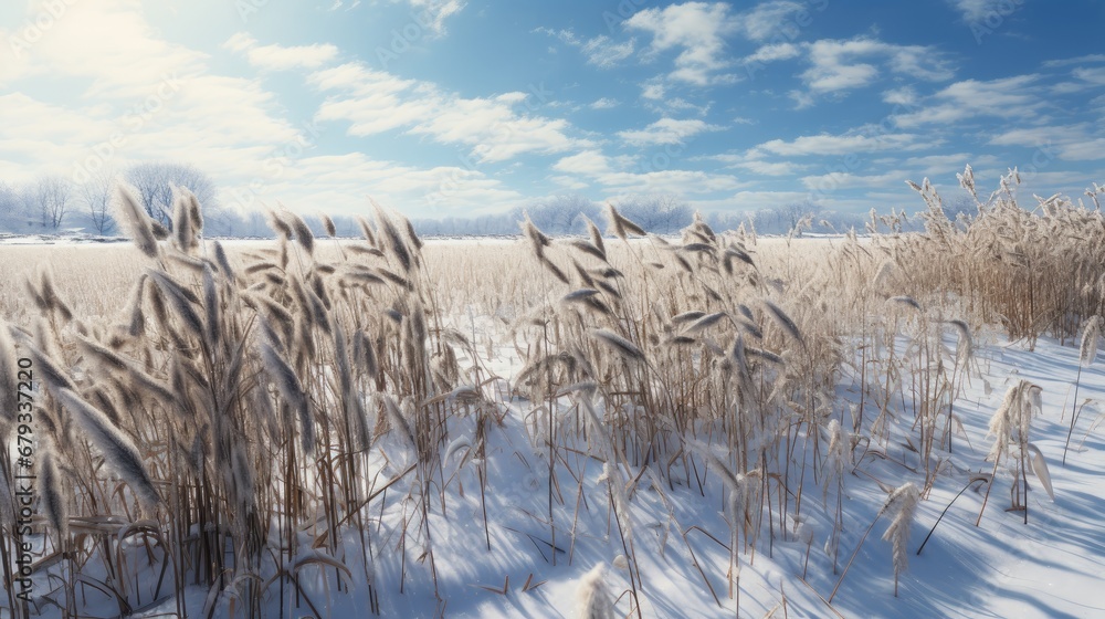 winter serenity: Tall dried crops under the snow. winter serenity: Tall dried crops under the snow.