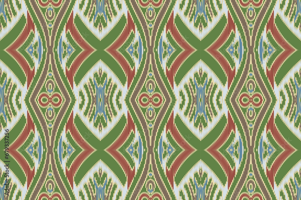 Ikat paisley embroidery on the fabric in Indonesia and other Asian countries.geometric ethnic oriental seamless pattern.Aztec style. illustration.design for texture,fabric,clothing,wrapping,carpet.