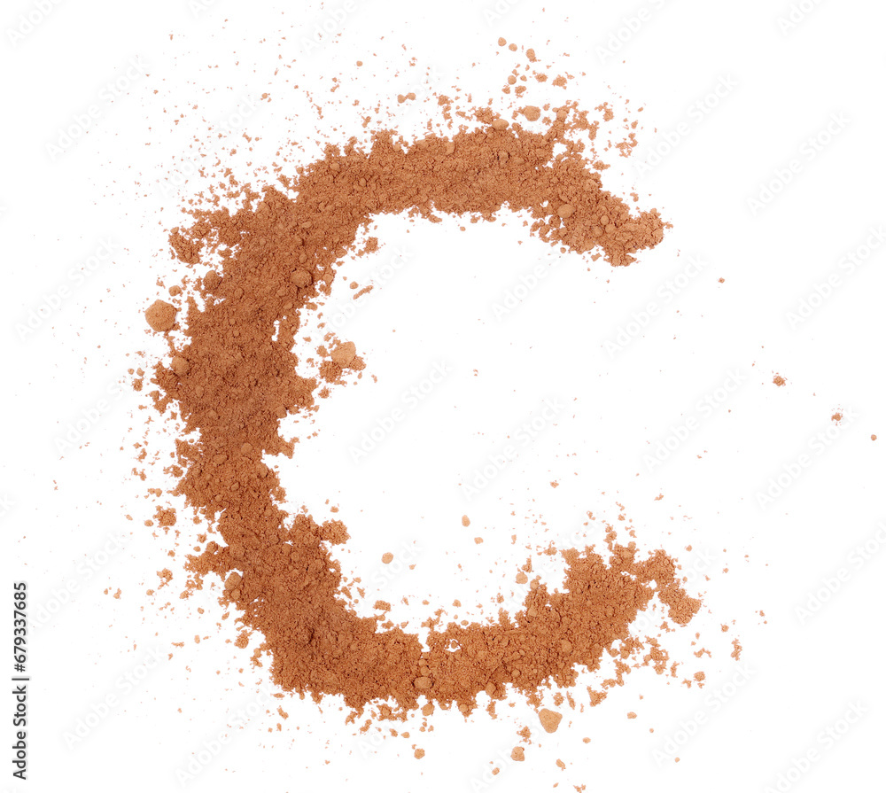 Cocoa powder alphabet letter C, symbol isolated on white, clipping path Cocoa powder alphabet letter C, symbol isolated on white, clipping path