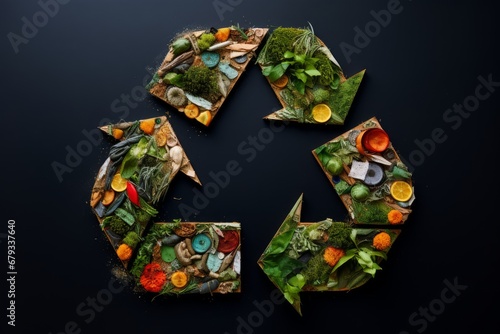 Recycling sign is created from garbage. Environmental protection  recycle  ecology  concept