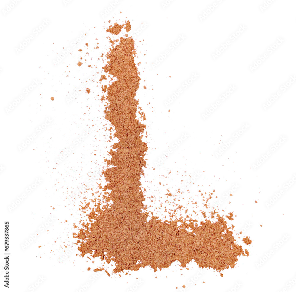 Cocoa powder alphabet letter L, symbol isolated on white, clipping path Cocoa powder alphabet letter L, symbol isolated on white, clipping path