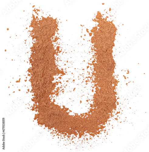 Cocoa powder alphabet letter U, symbol isolated on white, clipping path