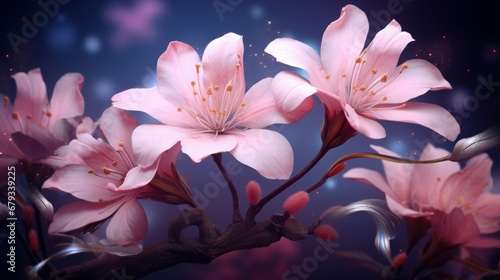 Beautiful wallpaper with pink flowers AI generated illustration