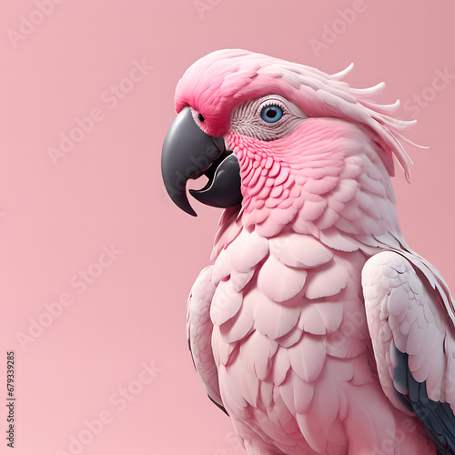 Pink parrot isolated on a pastel pink background. Pink palette, Vibrant. Cute. Funny. Commerical. Advertisement. Generative AI.  © Dalew