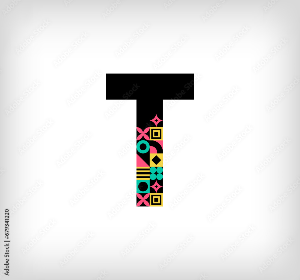 Creative letter T. Logo from capital letters with geometric shapes. Creative education colorful graphic. Vector Creative letter T. Logo from capital letters with geometric shapes. Creative education colorful graphic. Vector