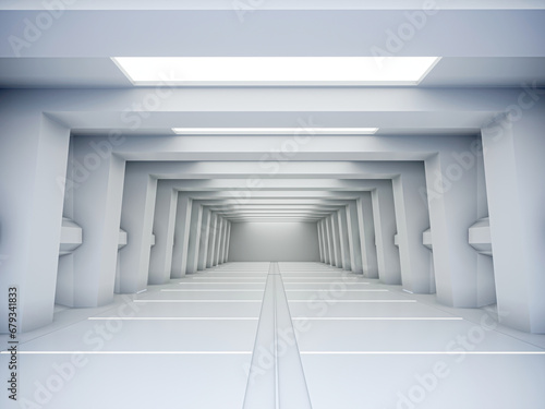 Fototapeta Naklejka Na Ścianę i Meble -  Illuminated corridor interior design. 3D rendering