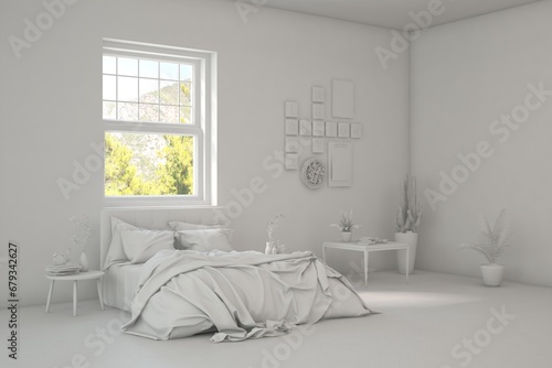 Grey lbedroom concept. Scandinavian interior design. 3D illustration photo