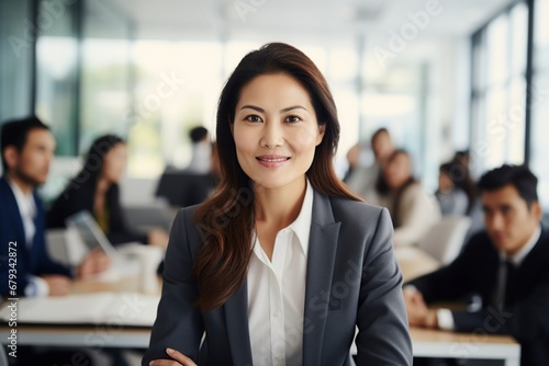 businesswoman posing in front of the camera in the office