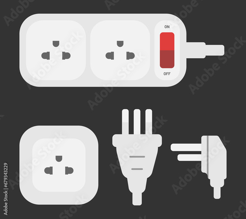 power outlet plug extension strip thai type o vector flat illustration