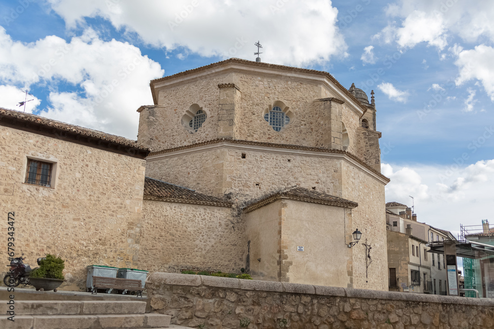 Exterior view at the Church of San Pedro, located in the highest part of Cuenca city, built on top of an old Arab mosque in the time of Alfonso VIII, on 13th century, Spain