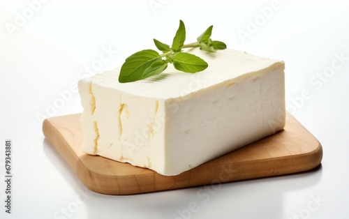 Block of Feta Cheese on transparent background.