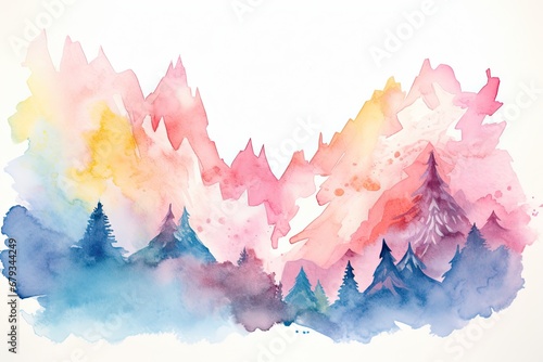 Simple watercolor colorful mountains painting