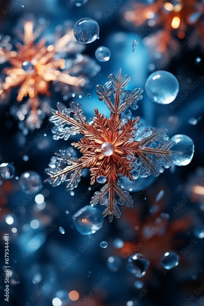 Fototapeta premium color photo of snowflakes a mesmerizing closeup cap AI generated illustration
