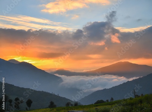 Cloudy sunset over the mountains