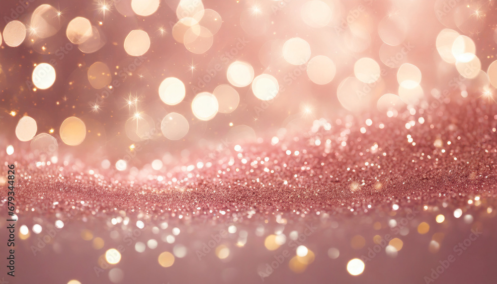 rose pink glitter with gold sparkles background defocused abstract christmas lights on background - obrazy, fototapety, plakaty 
