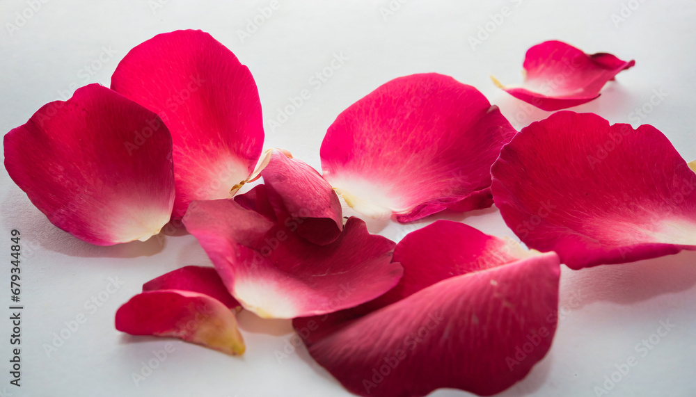 closeup rose petals on white background