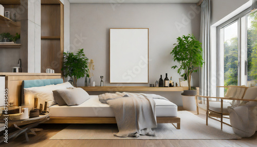 a beautiful canvas frame 3d mockup in modern living room bed room kitchen bathroom interior created with ai