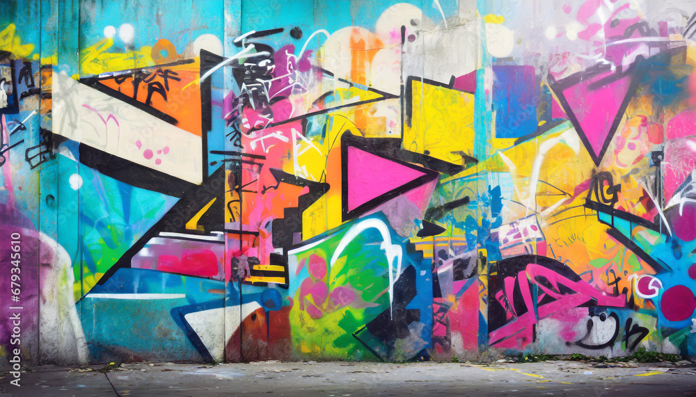 walls in the form of collage work in the style of spray paint art covered with graffiti of different colors and styles