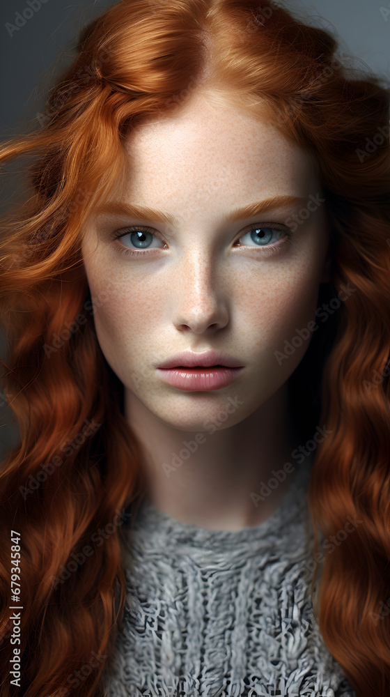 Woman with Long Red Hair Looking Woman with Long Red Hair Looking