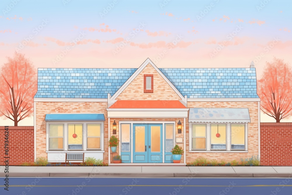 whitewashed brick facade of a cape cod house at dawn, magazine style illustration