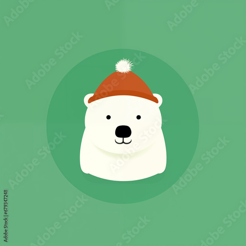 Urso polar com gorro de inverno isolado no fundo verde - Ilustração de icone simples 