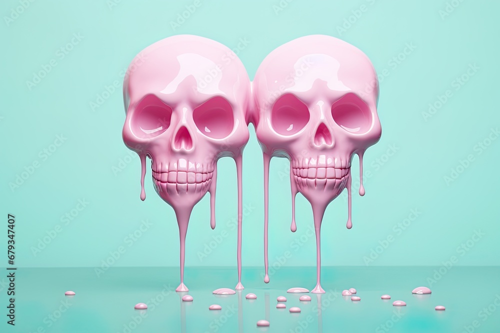 Skulls covered in pink paint. Love concept. Generative Ai Skulls covered in pink paint. Love concept. Generative Ai