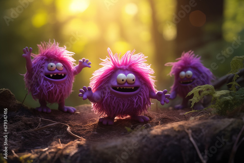 Trolls rosas e felizes na floresta - Ilustração infantil 3d  photo