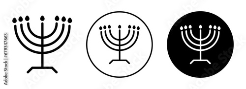 Jewish Candles icon set. menorah outline vector symbol. jewish candelabrum sign. hanukkah candles icon in black filled and outlined style. photo