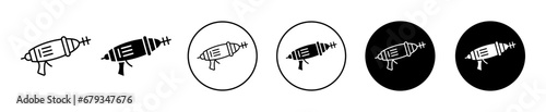 Space gun icon set. game raygun vector symbol. laser gun sign in black filled and outlined style.