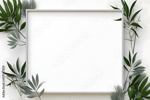  Frame mocup isolated on white background with nature leafs. photo