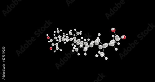 Astaxanthin molecule, rotating 3D model of keto-carotenoid, looped video on a black background