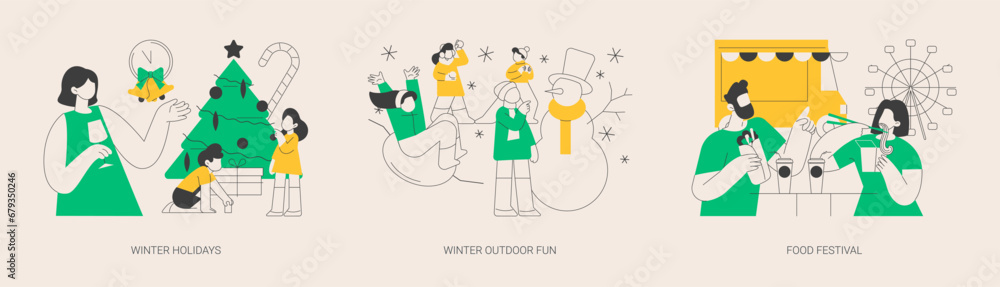 Family time outdoors abstract concept vector illustrations.