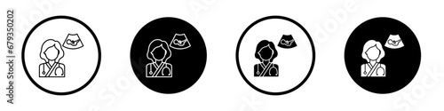 Obstetrician and Gynecologist vector icon set. Pregnant woman Gynecologist symbol in black and white color.
