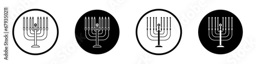 Jewish Candles vector icon set. Menorah outline symbol. Jewish candelabrum sign. Hanukkah candles icon in black and white color.