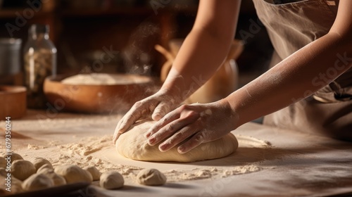 woman's hands in the dough-making process.