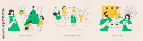 Family time outdoors abstract concept vector illustrations.