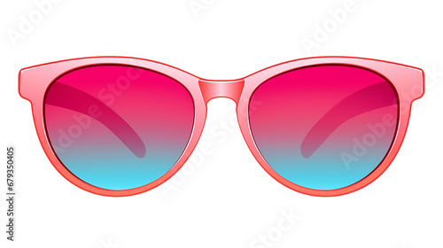 pink frame fashion sunglasses with blue and pink gradient lenses isolated on transparent background